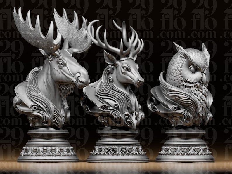 Forest Animals Chess Set – 3D Printed Figurine Set - Border3d