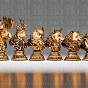 Forest Animals Chess Set – 3D Printed Figurine Set - Border3d