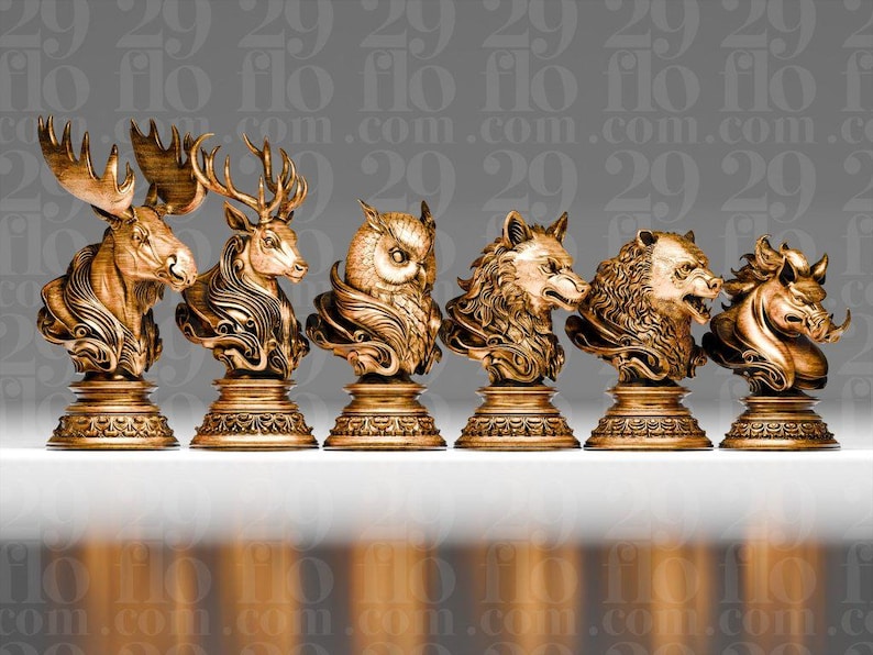 Forest Animals Chess Set – 3D Printed Figurine Set - Border3d
