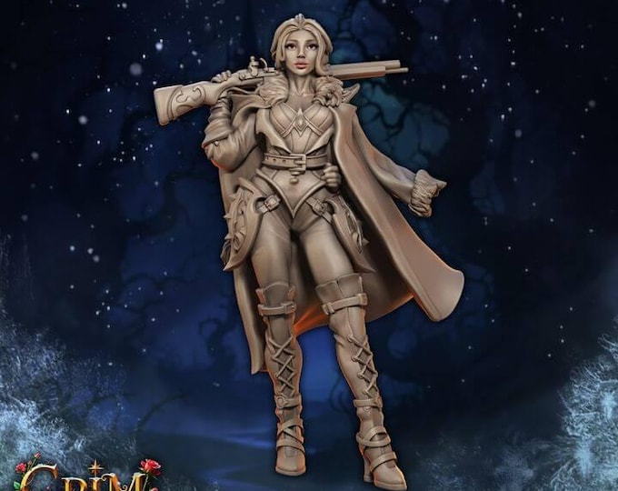 Rosalind Beastbane Huntress 3D Miniature | Grim Chronicles Beast Tracker | 32mm Resin DnD RPG