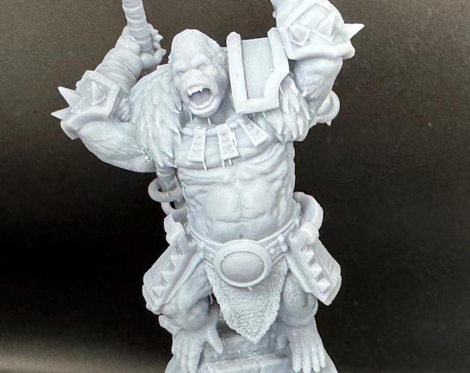 Kael Ithron Miniature 32mm | Apefolk Barbarian Warrior 3D Printed DnD RPG | Strongback Hero | Daybreak Miniatures Castle Primatus