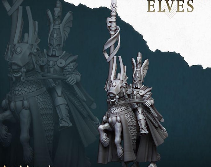 Aegean Elf Mounted Lord 3D Miniature | Highlands Miniatures | 32mm Resin DnD Fantasy Wargaming