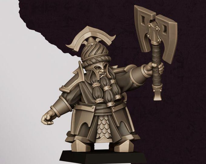 Marduk Commander 1 Miniature | Sons of Marduk Chaos Dwarf Captain Hero 28mm 32mm 3D Printed DnD RPG Wargaming | Highlands Minis