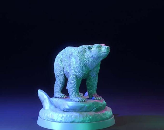 Polar Bear With Girl 3D Miniature | Dragon Trappers Lodge Fantasy Companion | 32mm Resin DnD RPG