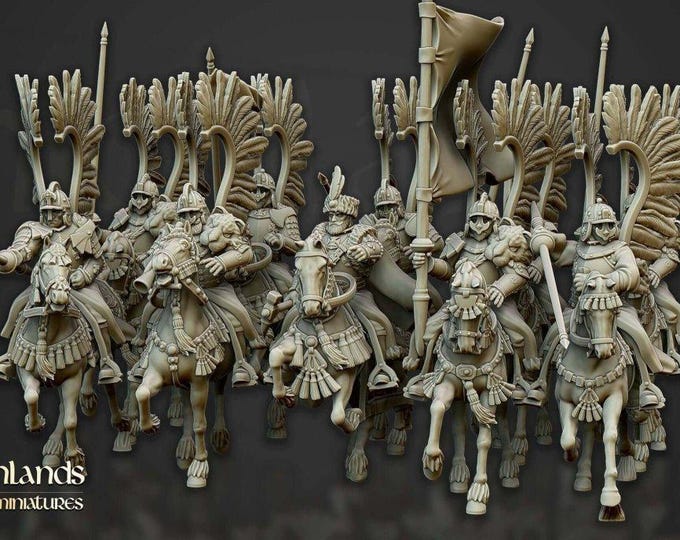 Winged Hussar 3D Miniature | Highlands Miniatures | 32mm Resin DnD Tabletop RPG Fantasy Cavalry