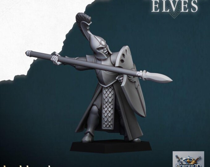 Aegean Elf Spearmen Miniature Unit | highlands miniatures | 32mm Phalanx Infantry, TTRPG Elf Army Resin