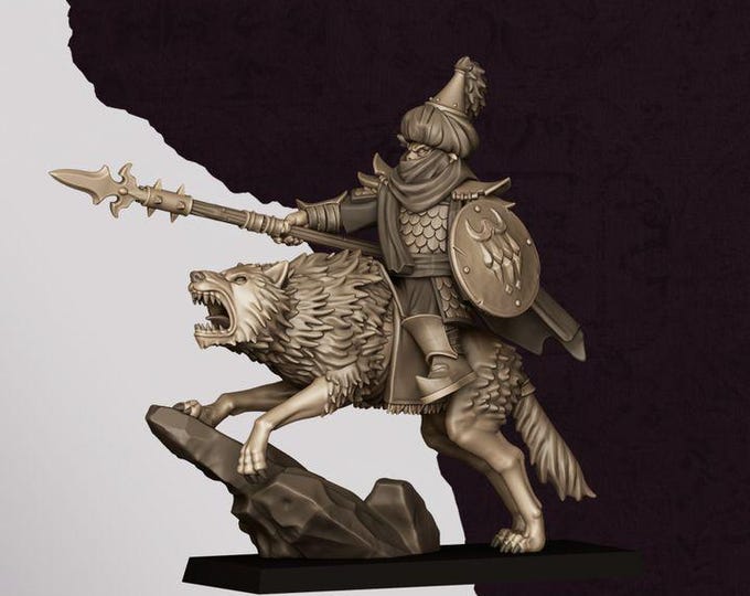 Hobgoblin Hero on Wolf Miniature | Sons of Marduk Mounted Captain 28mm 32mm 3D Printed DnD RPG Wargaming | Highlands Miniatures