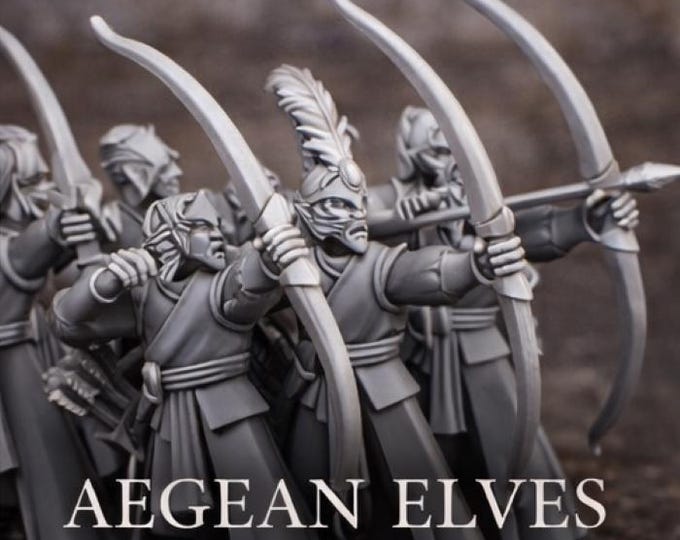 Aegean Elf Archer Miniature Set | 32mm 3D Printed Fantasy Wargame Unit