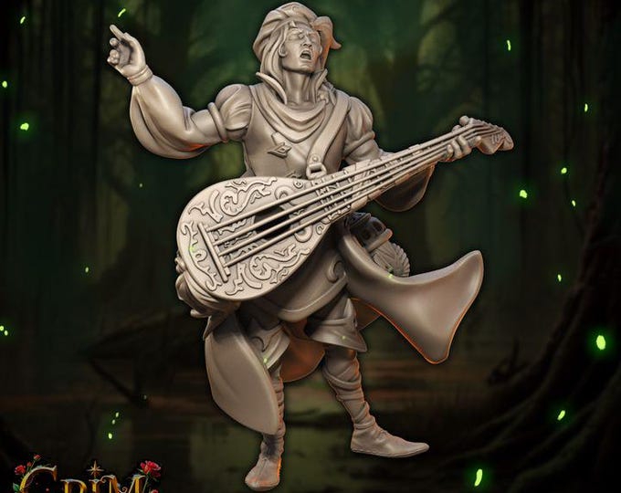 Caelenith Lyreheart 3D Miniature | Grim Chronicles Dark Fantasy Bard | 32mm Resin DnD Tabletop RPG