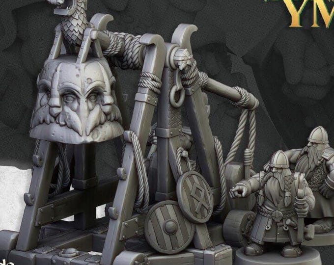 Dwarf Catapult Sons of Ymir 3D Miniature | Highlands Miniatures | 32mm Resin DnD RPG