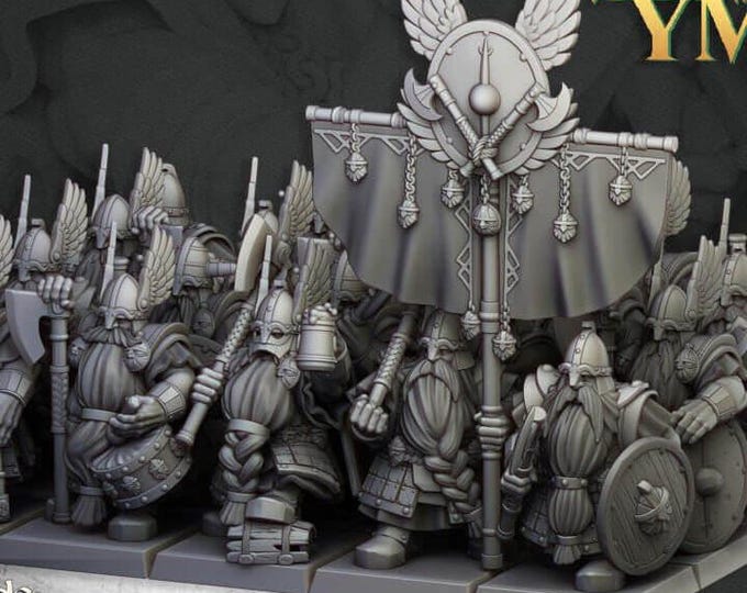 Dwarf Veterans Unit 3D Miniature | Highlands Miniatures | 32mm Resin DnD Tabletop RPG