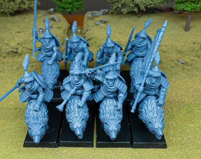 Hobgoblin Riders Wolf Cavalry Miniatures | Sons of Marduk Modular Hand Weapon Bow 28mm 32mm 3D Printed DnD RPG | Highlands