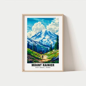 Impression du parc national du mont Rainier - affiche des États-Unis, vues du mont Rainier, sentiers du mont Rainier, montagnes du mont Rainier, charme des États-Unis, mont Rainier