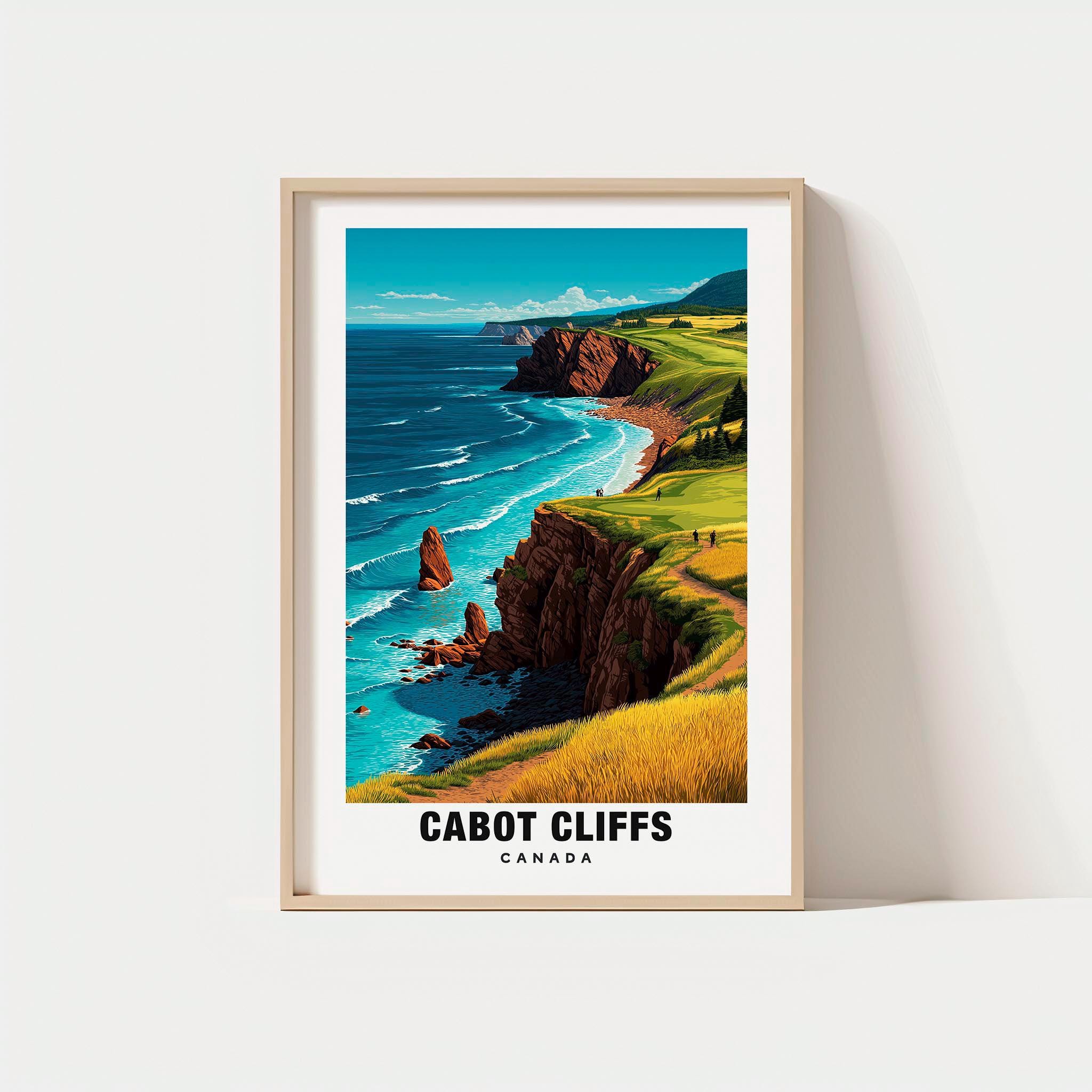 キャボットクリフス カナダ 旅行ポスター – 海岸沿いのゴルフ風景