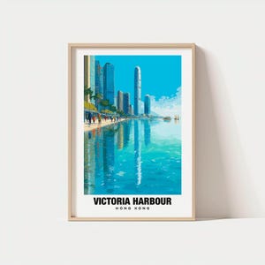 Stampa artistica da parete Victoria Harbour Travel, stampa della città di Hong Kong - Cina, regalo di viaggio Victoria Harbour, poster Victoria Harbour, regalo di viaggio