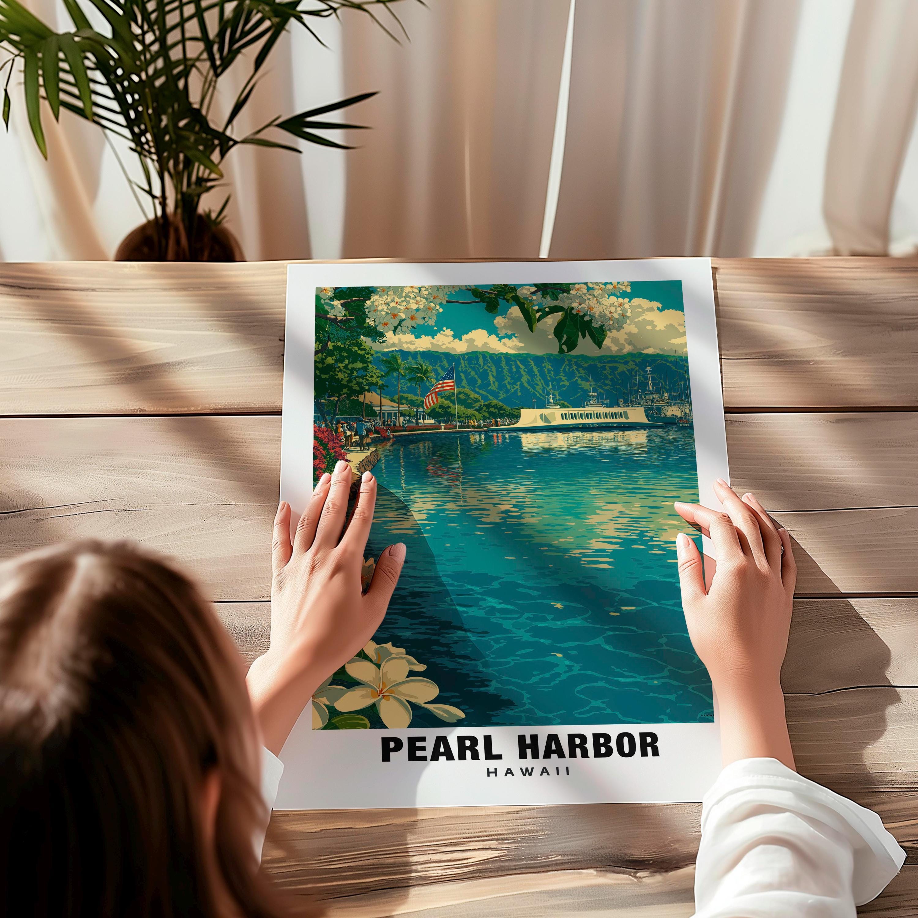 パールハーバー　Pearl Harbor  パンフレット Pearl Harbor Hawaii 12x18 Travel Print USS Arizona Poster
