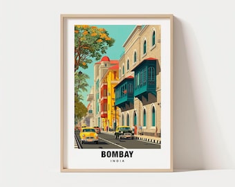 Bombay Travel Print, Mumbai - India Travel Gift, Printable City Poster, Digital Download, Wedding Gift, Birthday Present, Indian Culture Art