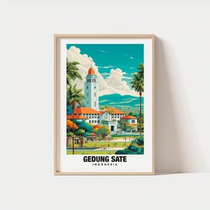 Impressão de Gedung Sate: marco histórico de Bandung, arquitetura indonésia