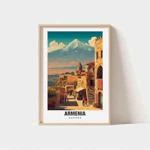 Print Armenië – landposter, uitzicht op de bergen, culturele charme, schoonheid Armenië, historisch tafereel, reizen Armenië, poster Armenië, decor
