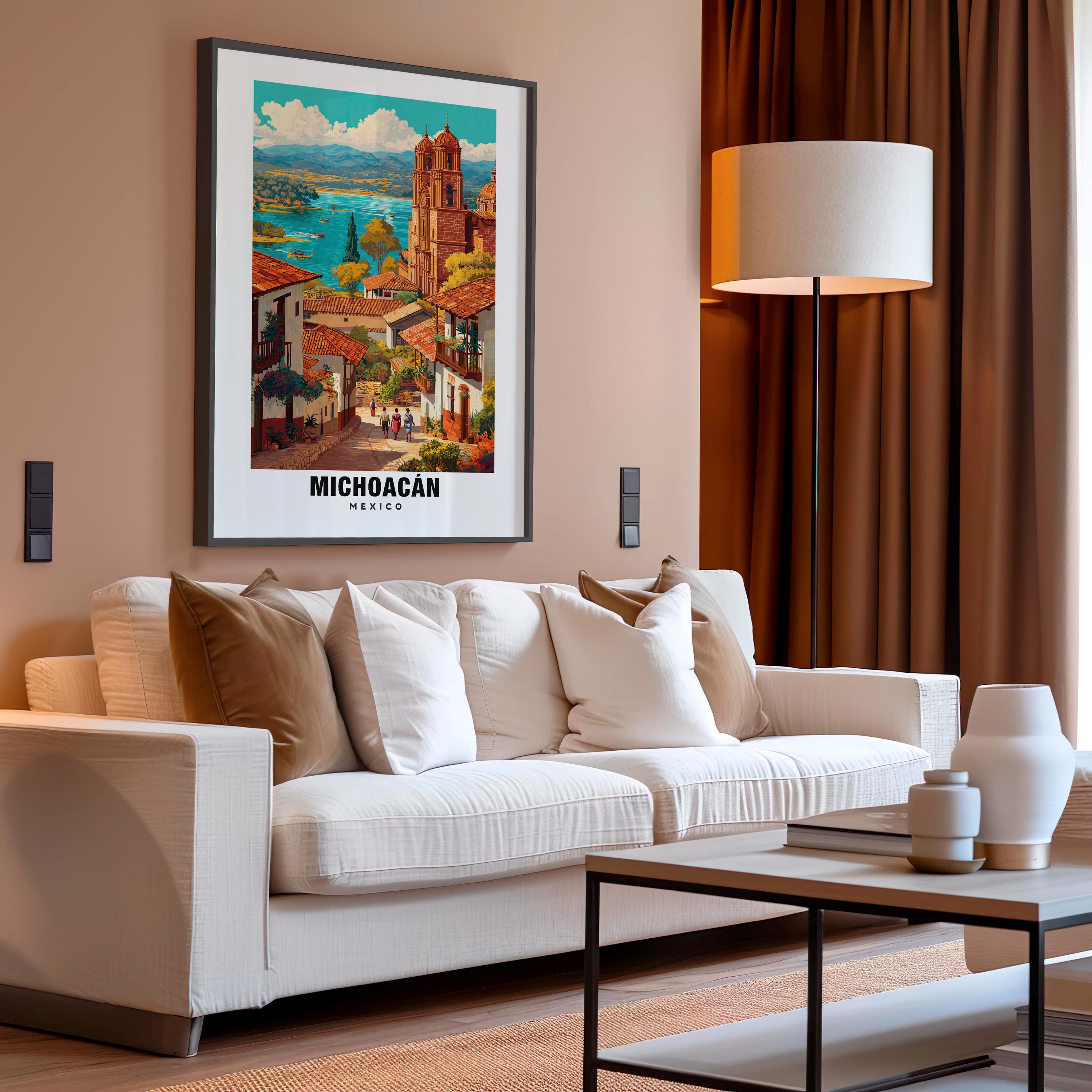 Michoacán Wall Art: Colorful Mexican Travel Scene - Digital Print