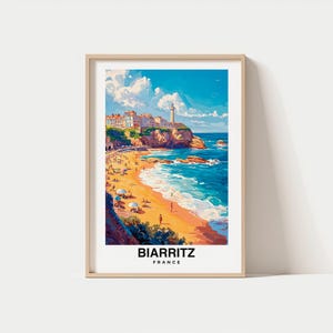 Impresión de Biarritz: póster de Francia, arte mural de viajes, impresión costera, arte escénico, decoración de playa, vista al mar, paisaje vasco, póster de viajes