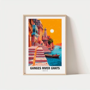 Ganges River Ghats Travel Print Wall Art, Varanasi - India City Print, Ganges River Ghats Travel Gift, Ganges River Ghats Poster, Wall Art