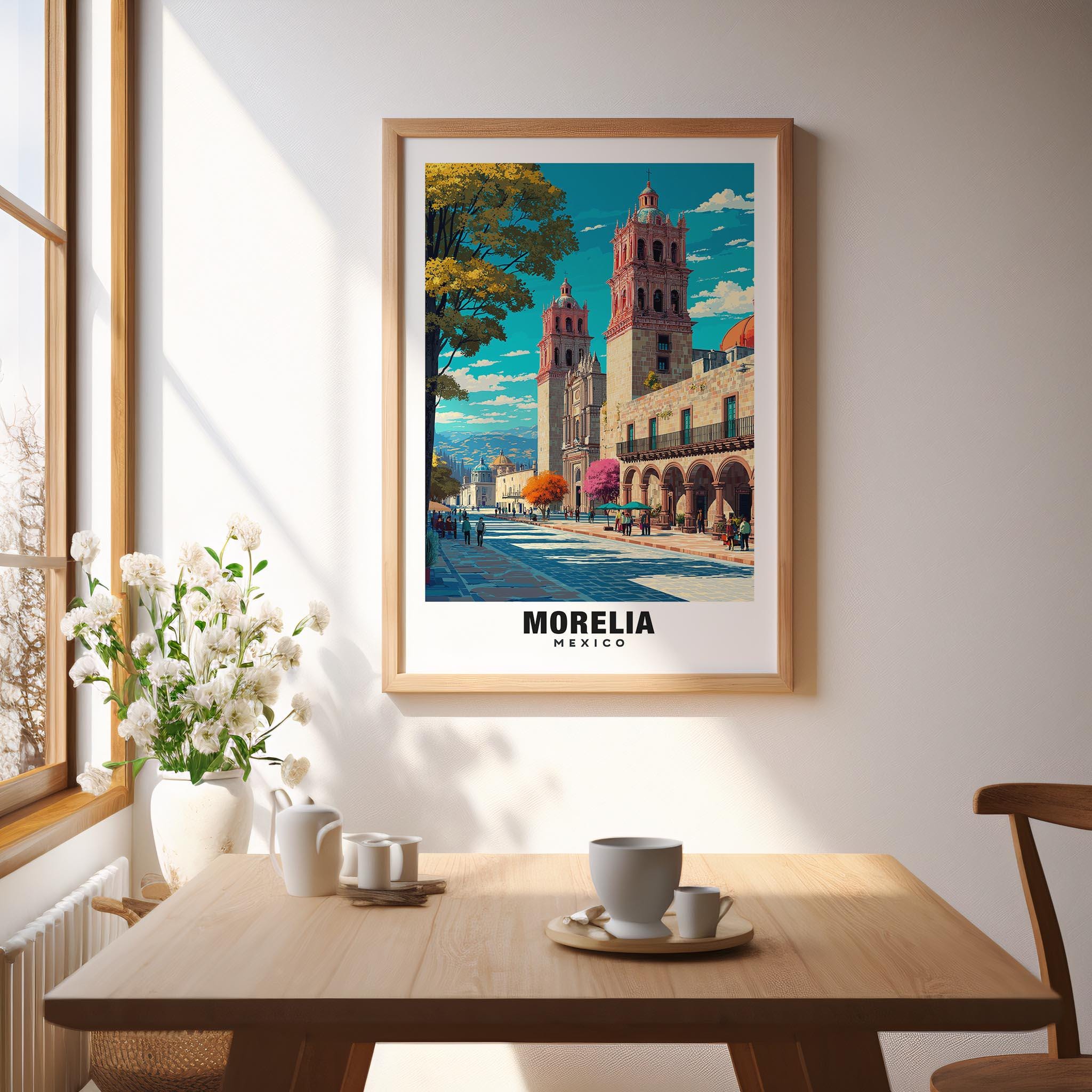 Morelia Travel Poster: Colonial Architecture and Historic Streets