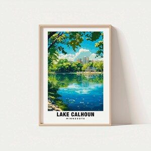 Lake Calhoun Druck - Minnesota Poster, Lake Calhoun Kunst, Reiseplakat, Uferlandschaft, Malerische Aussicht, Natur entkommen, Ruhige Landschaft
