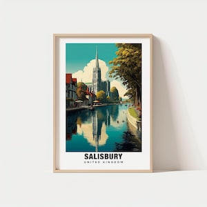 Salisbury Print - England Poster, Travel Wall Art, Cityscape Print, UK Poster, Historic Art, Cathedral Decor, Scenic Print, Travel Poster