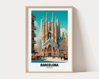 バルセロナ旅行プリント、バルセロナ - スペイン旅行ギフト、印刷可能な都市ポスター、デジタルダウンロード、結婚祝い、誕生日プレゼント、スペインアート