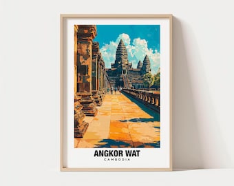 Poster Cambodja Angkor Wat - reiskunst oude tempel