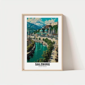 Salzburg Print - Austria Poster, Travel Wall Art, Cityscape Print, Scenic Art, Historic Decor, Alps Print, Europe Poster, Travel Poster