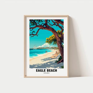 Adler Strand Poster - Aruba Poster, Strandansichten, Reisekunst, Küstenszene, Meereslandschaft, Sandige Schönheit, Tropischer Charme, ruhige Küste