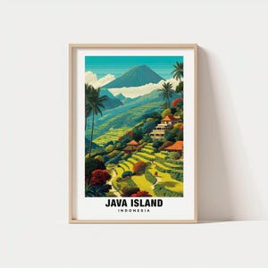 Java Island Print – Indonesia Poster, Travel Art, Volcanic Landscape, Cultural Scene, Scenic Views, Tropical Charm, Nature Escape,Island Art
