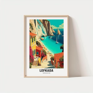 Lefkada, Lefkada Travel Poster - Greece City skyline, Lefkada Poster, Digital Download, Birthday Present, Wedding Gift, Greece Tourism