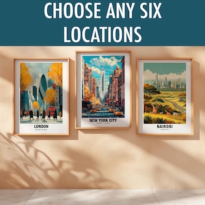 Custom Set of 6 City Prints - Personalized Wall Art, Any Six Locations, Set of Six Digital Downloads, Unique City Decor, Travel Posters
