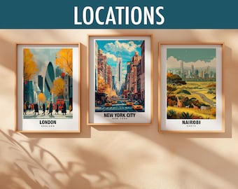 Custom Set of 6 City Prints - Personalized Wall Art, Any Six Locations, Set of Six Digital Downloads, Unique City Decor, Travel Posters