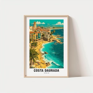 Costa Daurada Druck - Spanien Poster, Küstenansichten, Reisekunst, Strandszene, Mittelmeer entkommen, Küstenschönheit, spanischer Charme
