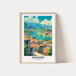 Shkodër Travel Print, Shkodër - Regalo de viaje de Albania, Cartel de la ciudad imprimible, Descarga digital, Regalo de boda, Regalo de cumpleaños, Arte albanés