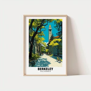 Berkeley-print – Californië poster, stadsgezichten, reiskunst, universiteitscharme, natuurschoon, stedelijke ontsnapping, culturele sfeer, San Francisco