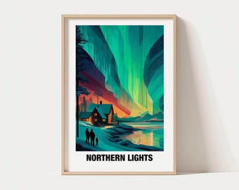 Northern Lights Travel Print, Murmansk Aurora Borealis (Digital Download)