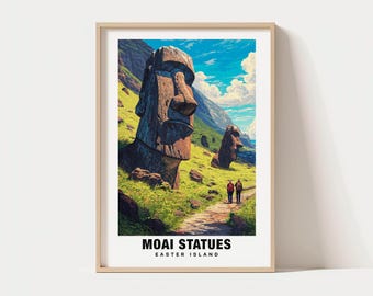 モアイ像の写真プリント（白黒）、イースター島のポスター、チリの壁