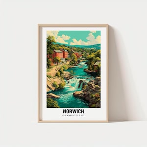 Stampa di Norwich - Poster USA, Viste di Norwich, Fascino del Connecticut, Scenario storico, Bellezza paesaggistica, Patrimonio locale, Viaggi negli USA