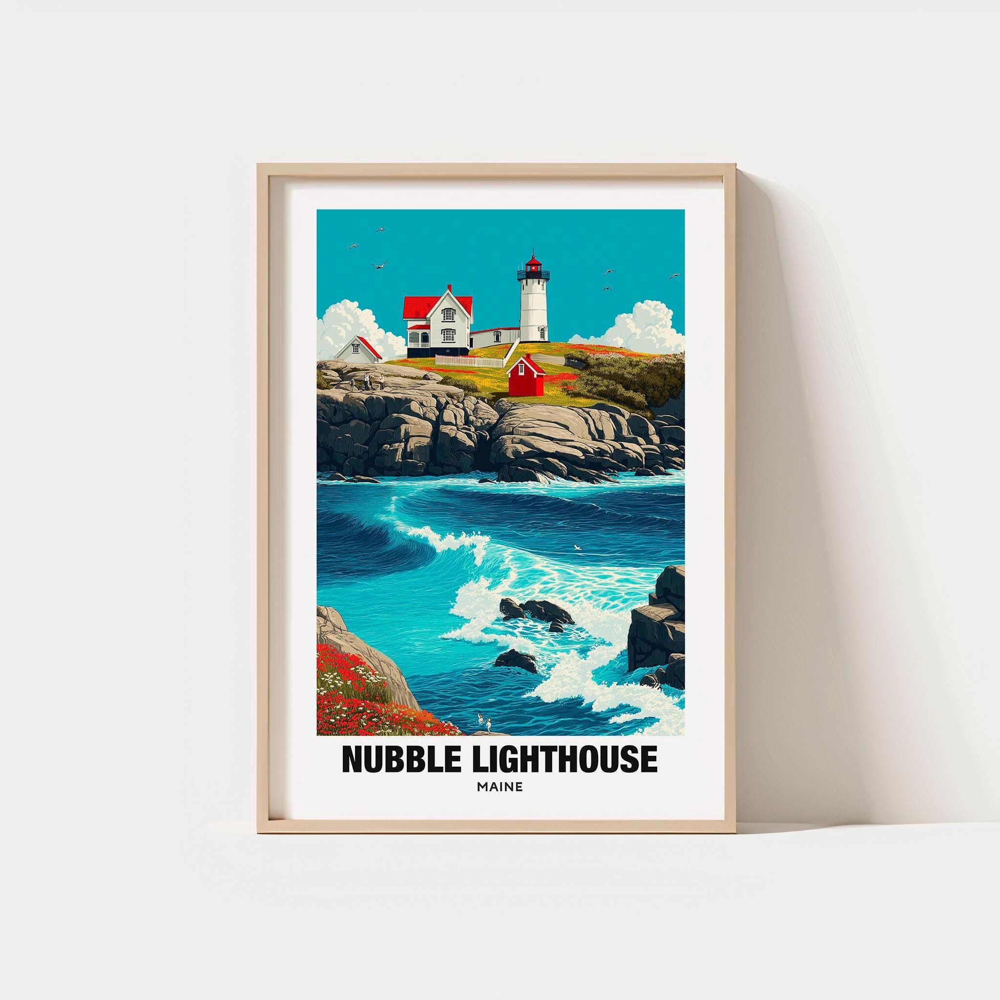 Maine Nubble Lighthouse vintage vtg New England tan blue minimalist bucket hat vintage nubble light house postcards from maine main image 2