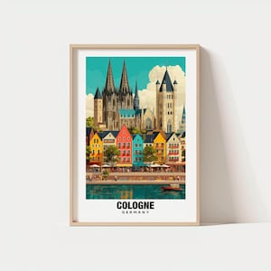Cologne Print - Travel Poster, German Art, Historic Cathedral, Scenic Rhine Views, Cultural Landmarks, Vibrant City, Iconic Architecture
