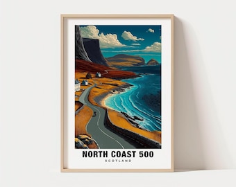 Konsttryck North Coast 500: Skottlands kustlandskap (flera storlekar)