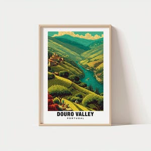 Impresión del valle del Duero: póster de Portugal, arte mural de viaje, impresión de viñedos, arte escénico, decoración de ríos, impresión de regiones vinícolas, póster de viaje