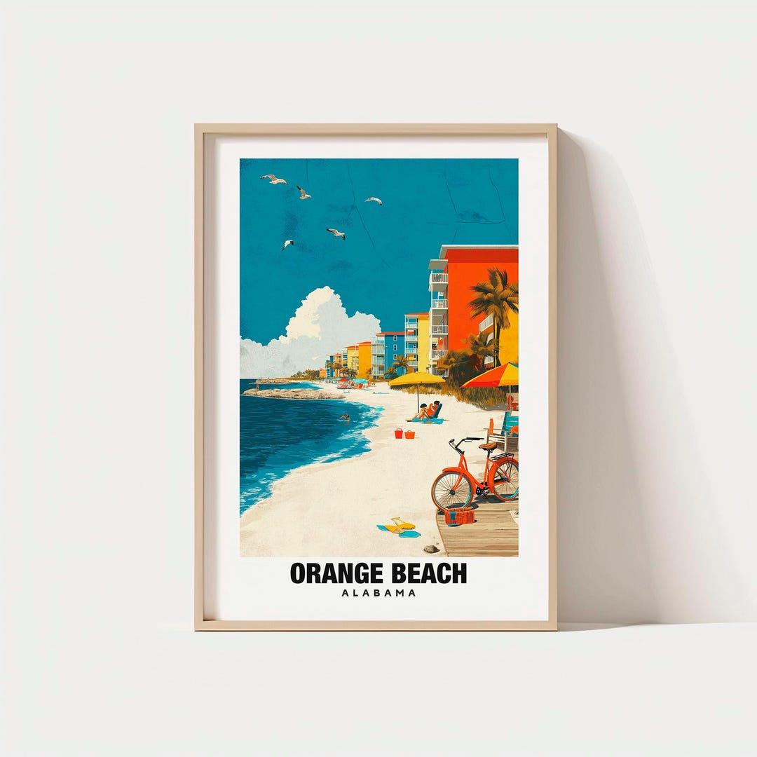 Orange Beach Print Travel Poster, Alabama Art, Gulf Coast