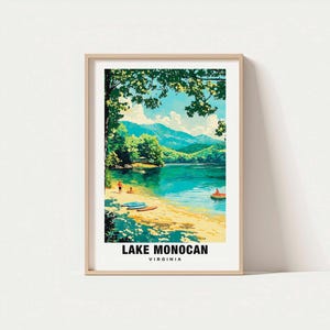 Lake Monocan Print - Virginia Poster, Reisekunst, See-Szene, Natur entkommen, Malerische Aussichten, Friedliche Gewässer, Outdoor Dekor, Sommer Wandkunst