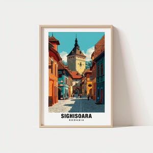 Sighișoara Print: Medieval Town Views, Clock Tower Art